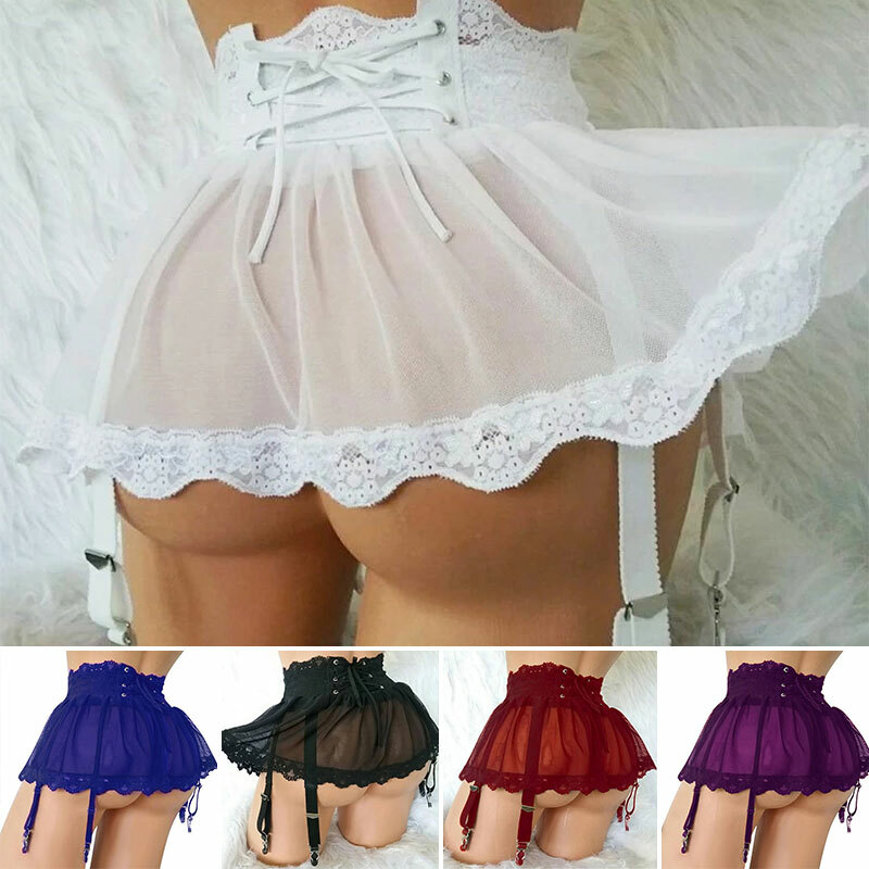 Womens Sexy See Through Skirts Club Costume Pleated Mini Skirt Micro Short Dress