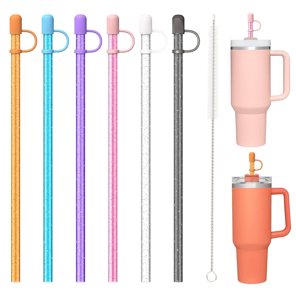 6 Reusable Color Straws with Caps for Stanley Cups 40oz 30oz 20oz