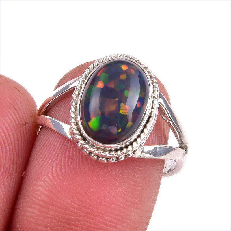 Natural Ethiopian Opal Gemstone 925 Sterling Silver Ring Size 8