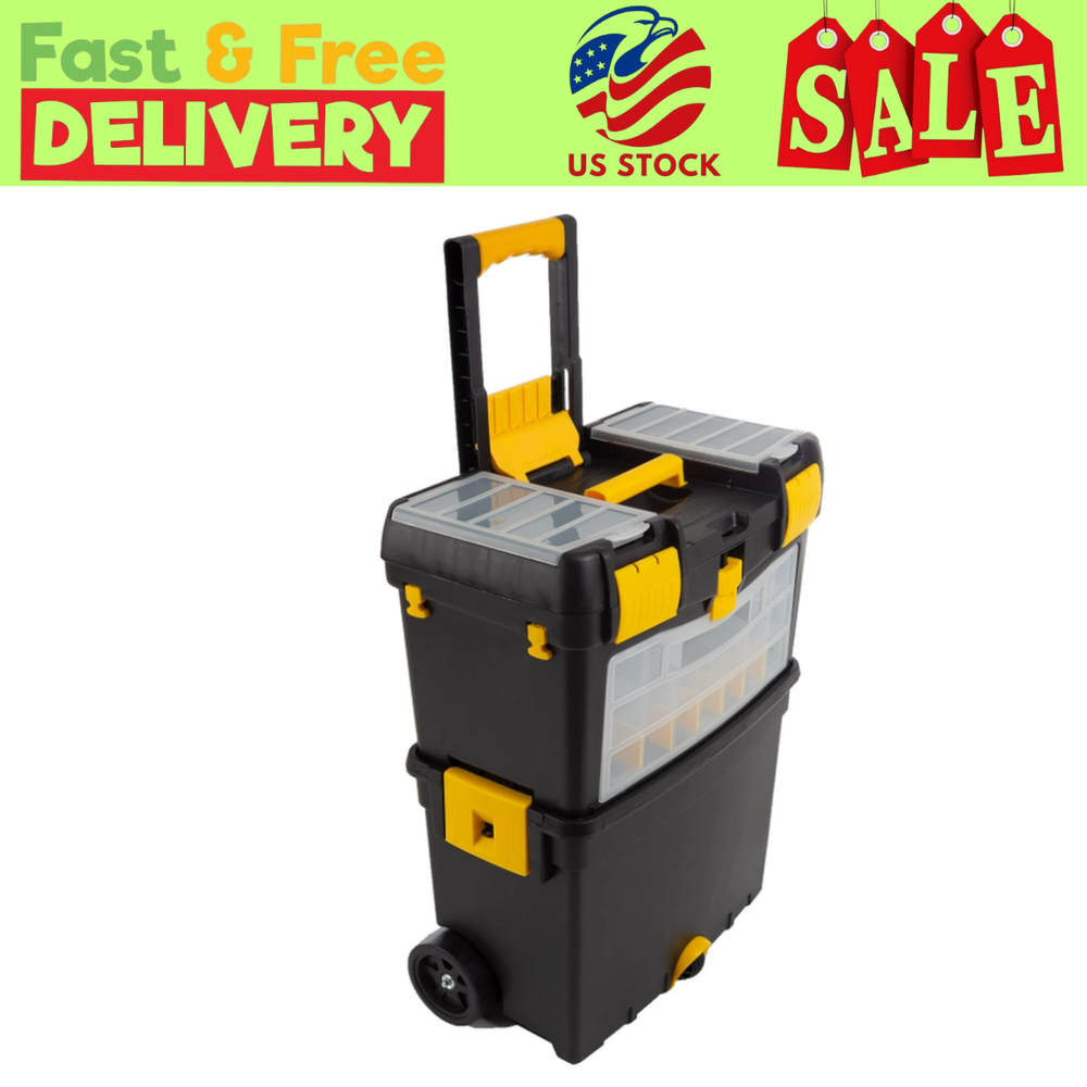 Stalwart Rolling Tool Box with Wheels, Foldable Comfort Handle and Removable Top
