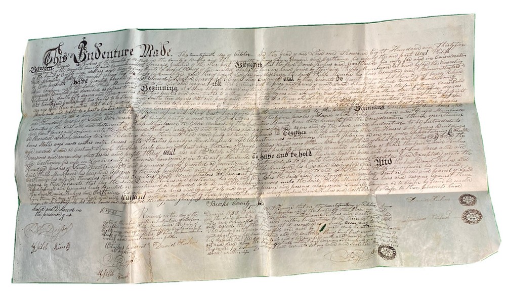 Antique 1836 Milford Township Bucks County Pennsylvania Vellum Indenture Deed