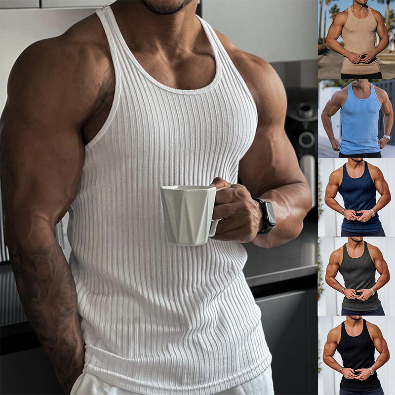 Men's Gym T-Shirt Sleeveless Singlet Workout Bodybuilding Tank Top Vest Fitness