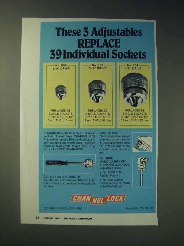 1989 Channellock Adjustables No. 905, 906 and 904 Ad