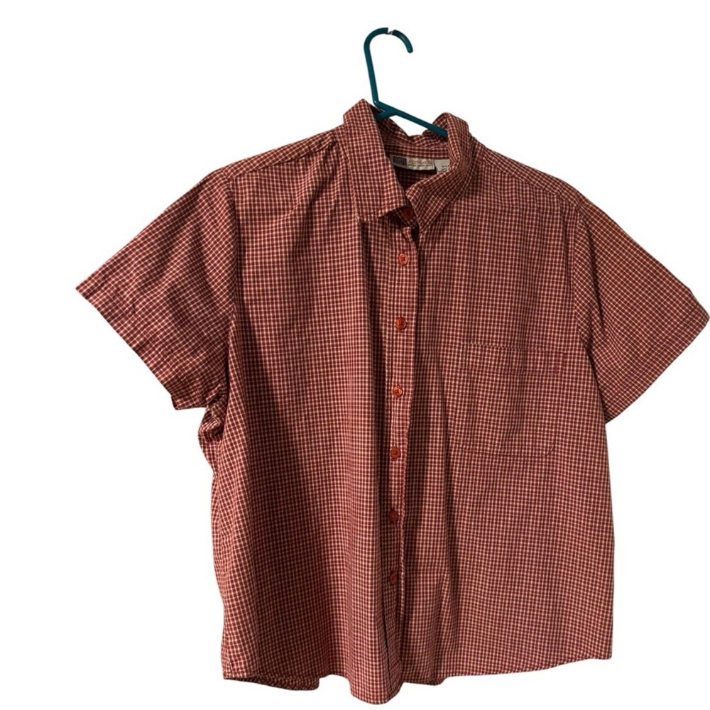 Faded Glory VTG Women’s Red Plaid Gingham Button Down Square Shirt XL