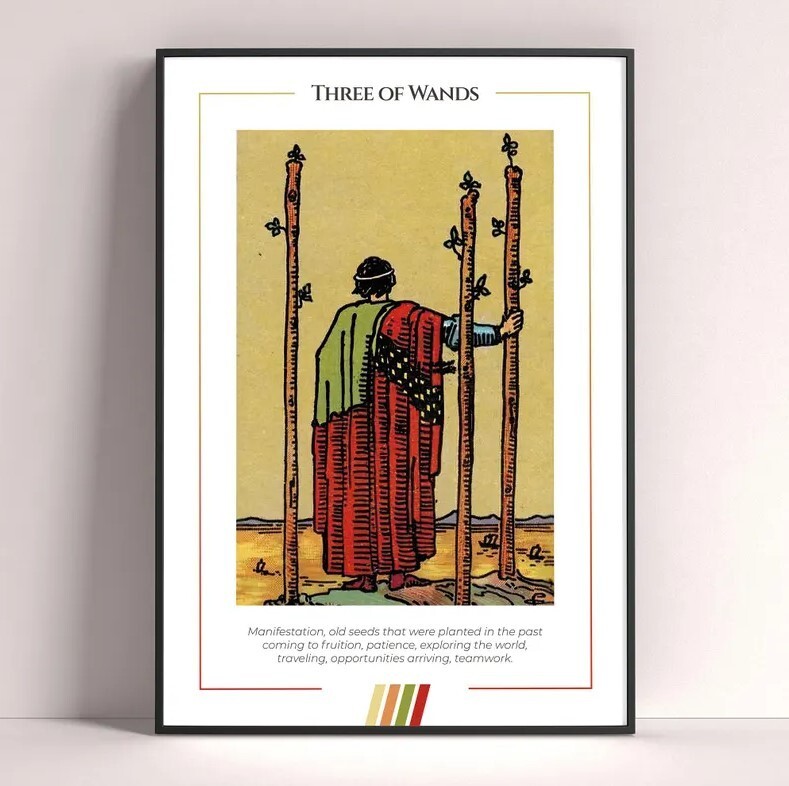Three of Wands Tarot Card Art Print Poster Digital Download