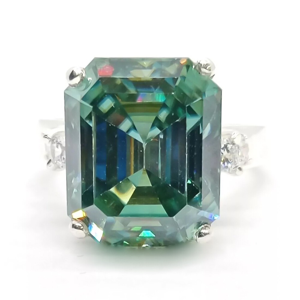 7.80Ct Certified Emerald Cut Blue Diamond Solitaire Ring 925 Silver Ring