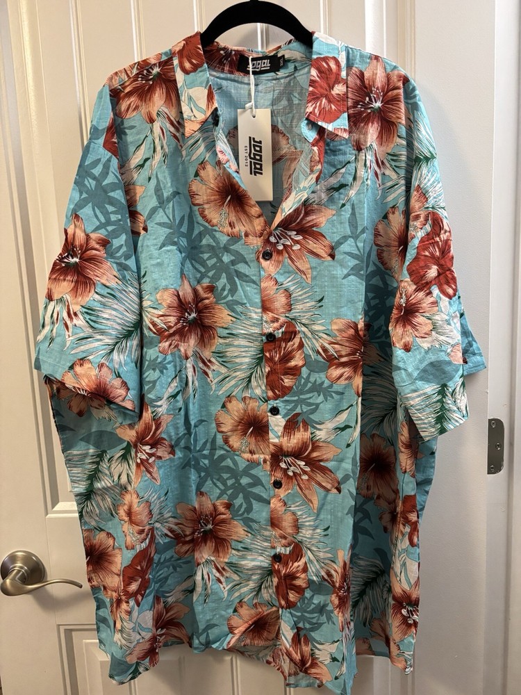 JOGAL Men’s Flower Casual Button Down Short Sleeve Hawiian Shirt 3XL