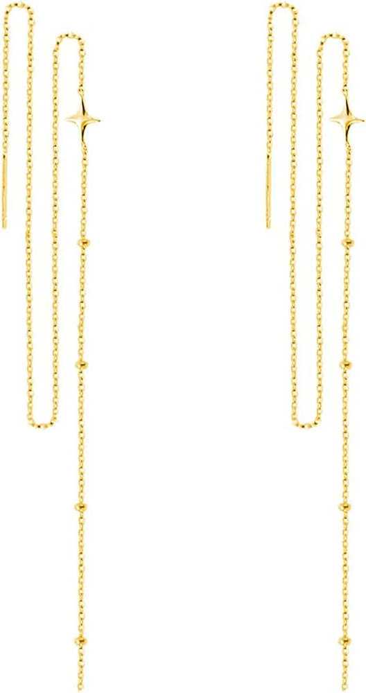 925 Sterling Silver Star Long Chain Dangle Earrings for Women Teens