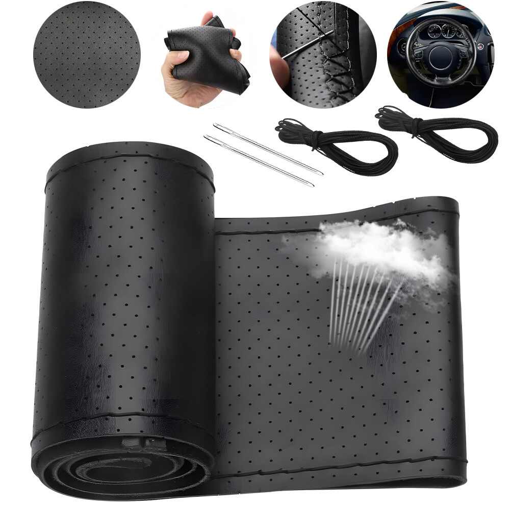 Genuine Leather DIY Anti-Slip Car Steering Wheel Cover 15