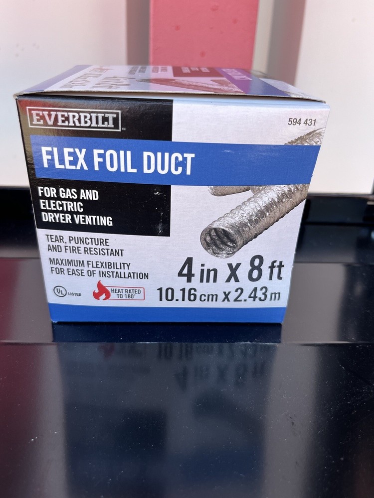 Everbilt Flex Foil Duct 4x8” For Gas/Electric Dryer Venting W/ Clamp New in Box