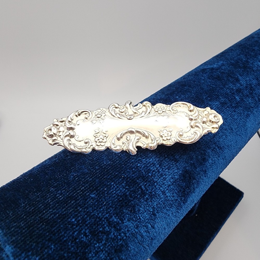 Vtg Victorian Style Ornate Stamped Floral Bar Pin Silver Tone Brooch 2.5