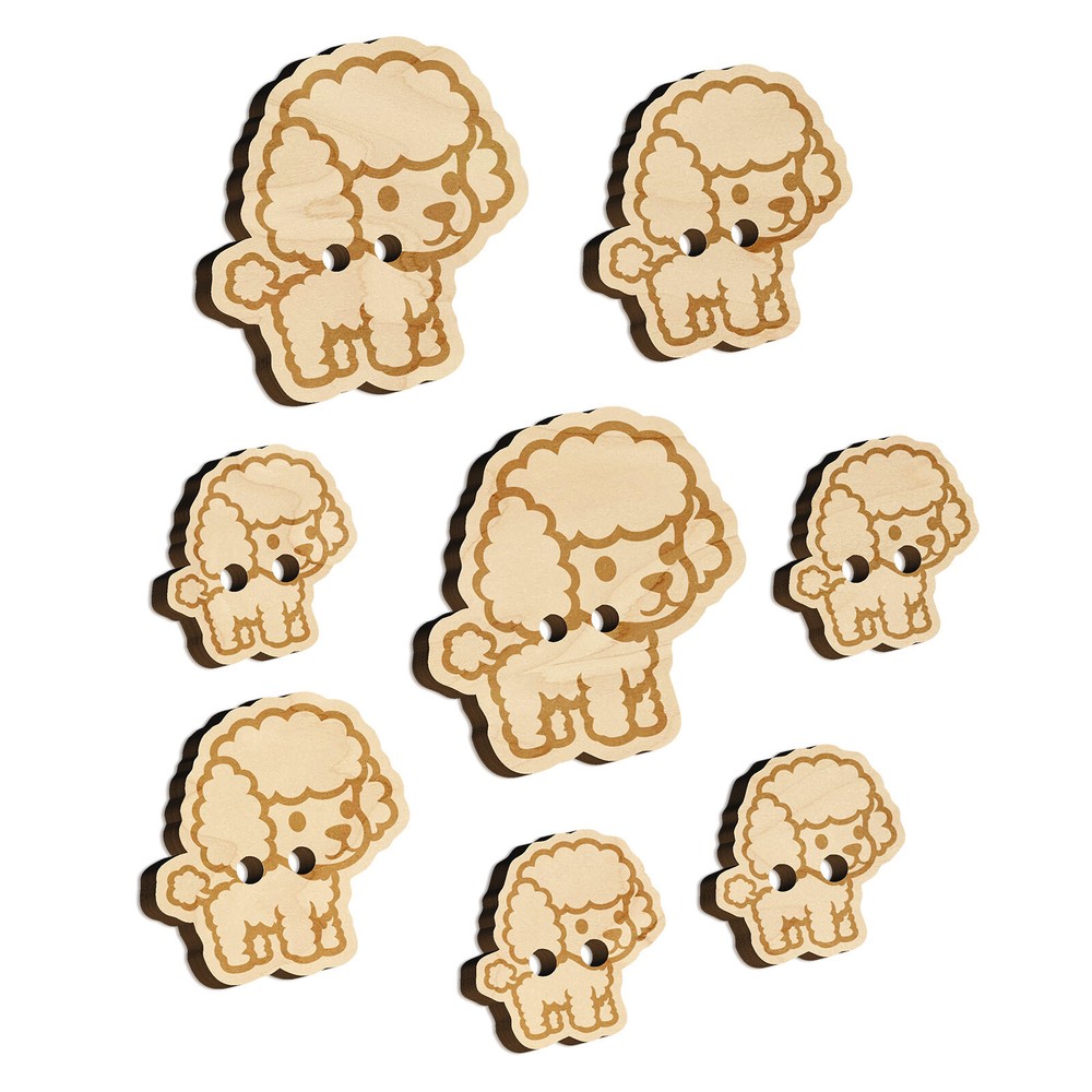 Cute Fluffy Poodle Dog Wood Buttons for Sewing Knitting DIY Crafts  