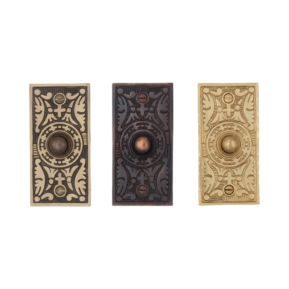 Rectangular Fern Push Button Victorian Doorbell - The Fairmont - 3 Finishes
