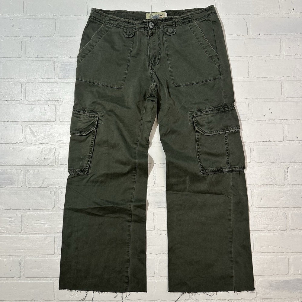Old Navy Pants Womens 8 Green Cargo Distressed Military Field Wide Leg Y2k *