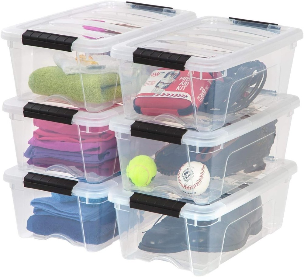 IRIS USA 13 Quart Stackable Plastic Storage Bins with Lids 6 Pack BPA Free Modular Organization Containers