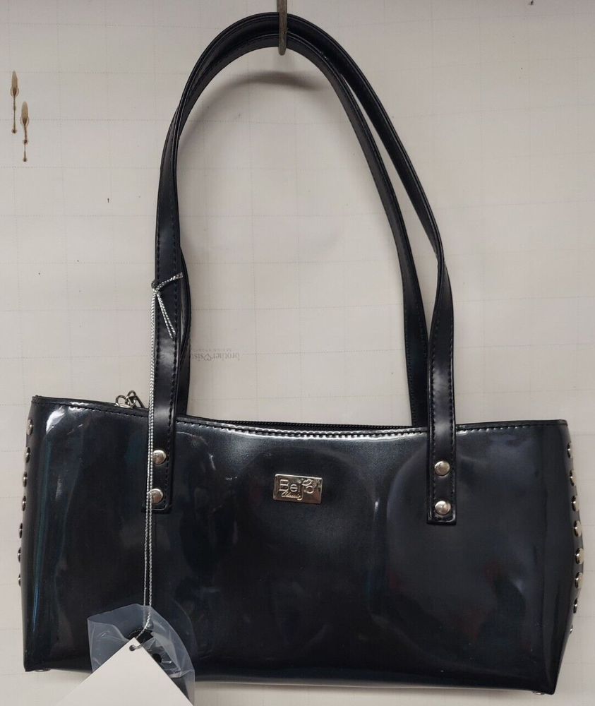 New with Tags BEIJO Classic Black Patent Leather Bag Purse Zipper Close Handbag
