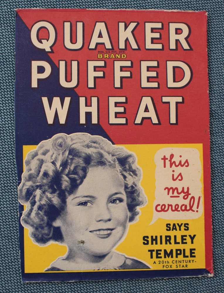 1930s Shirley Temple/Quaker Puffed Wheat Cereal Box Panel + 1936 Booklet!!
