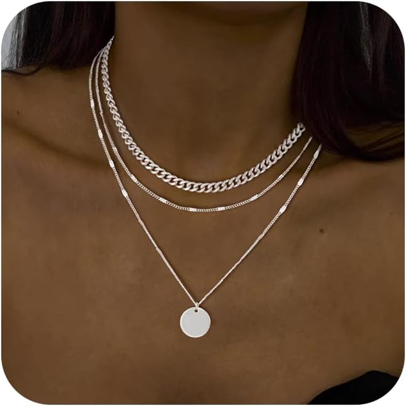 Silver Necklaces for Women - Stackable Stack Sterling Silver Choker Necklaces fo