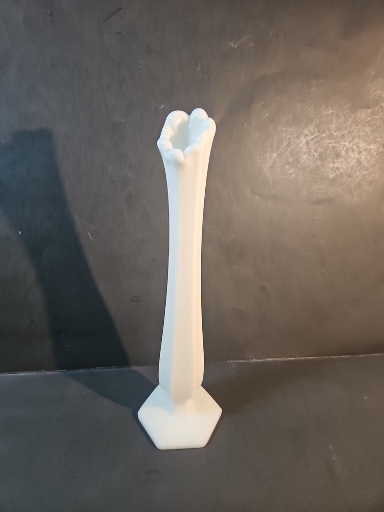 Westmoreland Hexagon 8 Finger Milk Glass Swung Bud Vase 10.5 Inches GUC