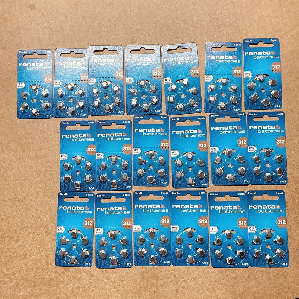 Lot Of 19, Renata Size 312 Hearing Aid Batteries-6 Pack, Exp. 2025