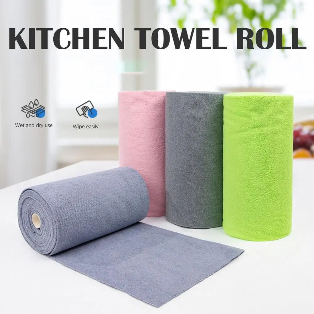 1 Roll 20-Sheet Reusable Microfiber Cleaning Wipes for Kitchen