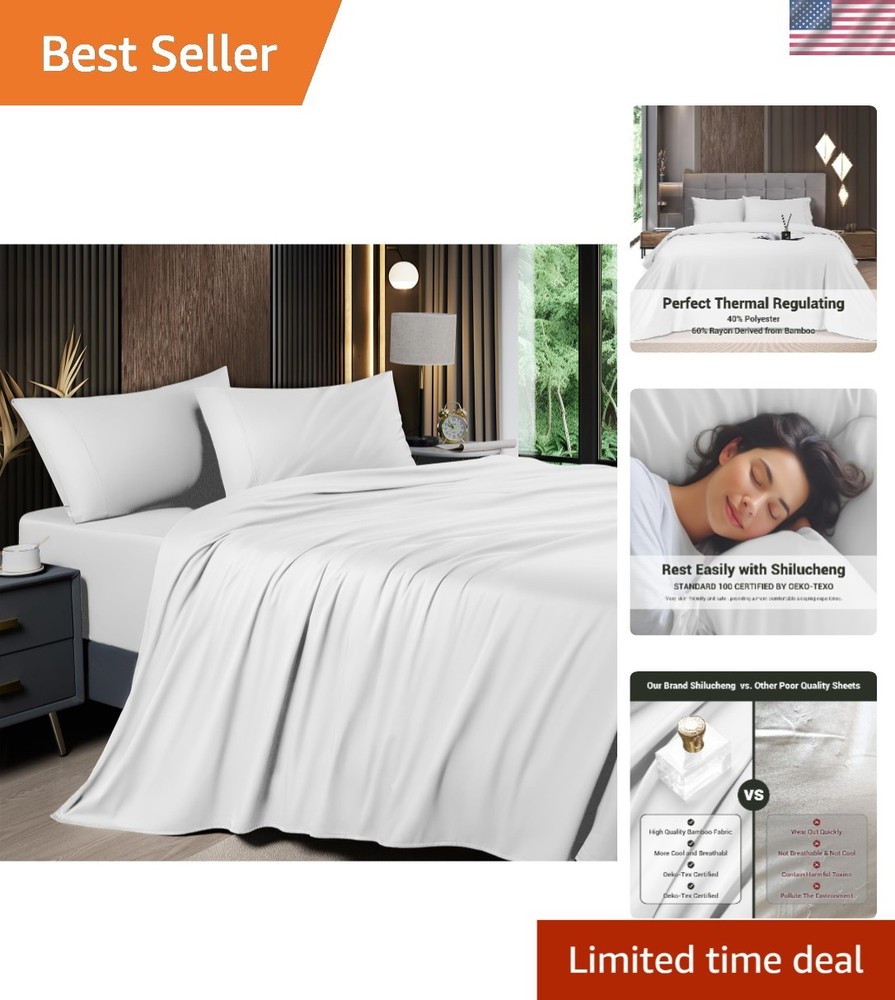 4-Piece Full Bed Sheet Set with High Thread Count Bamboo Blend for Hotel Luxury