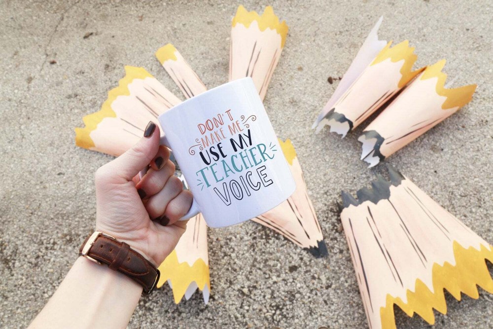 Don't Make Me Use My Teacher Voice Ilustrated Ceramic Plastic Travel Mug Drink