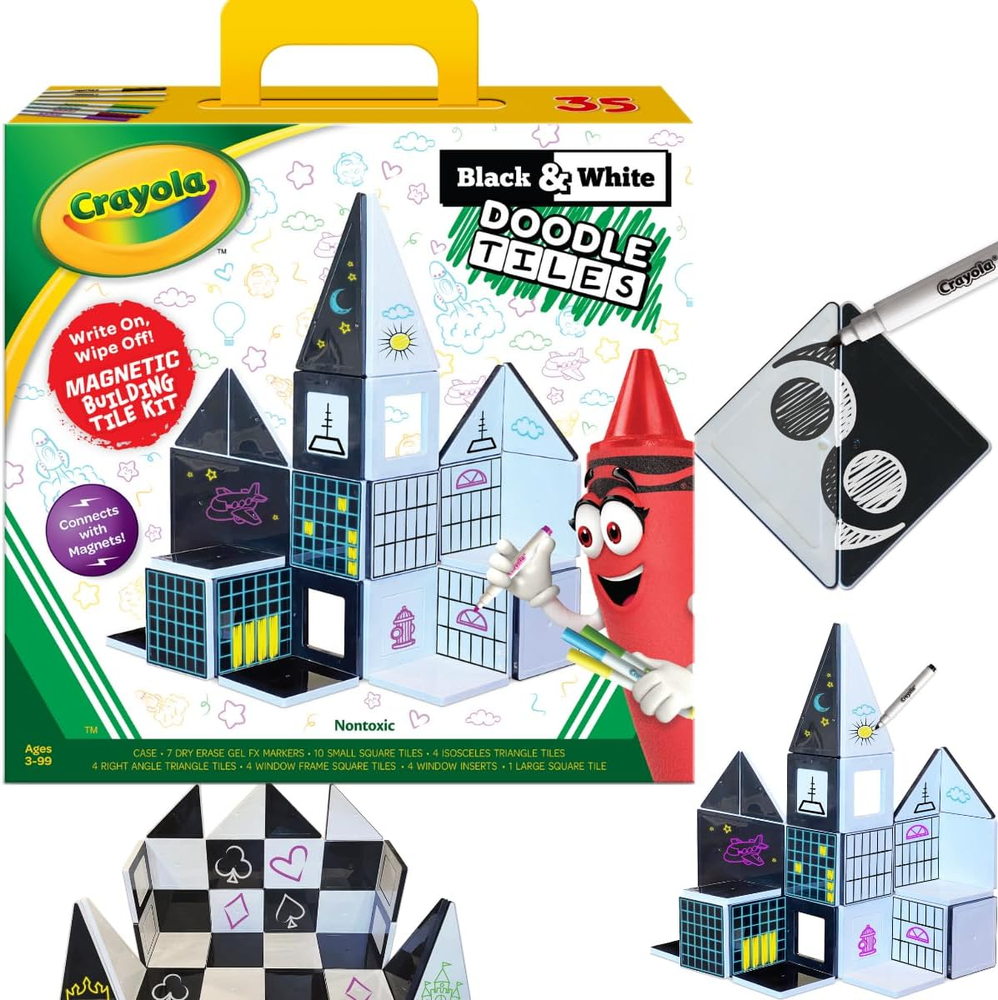 Crayola Black & White Magnetic Doodle Tiles for Kids STEM Building Toys
