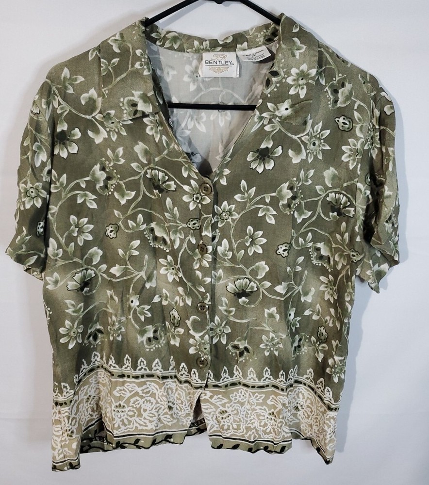 Vintage Bently Button Up Shirt Women's Size XL Hawaiian Short Sleeve Cropped