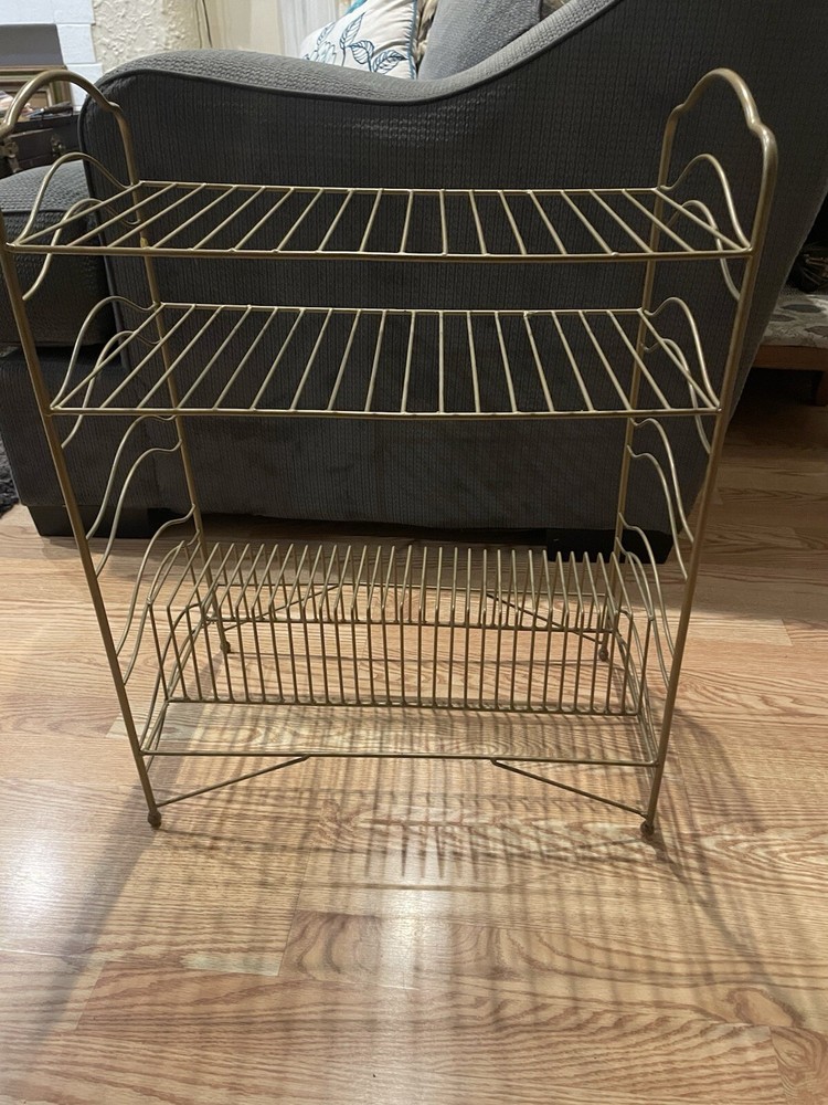 mid century vintage metal record stand Holds Records And Player 25.5 X 20 X 11.2