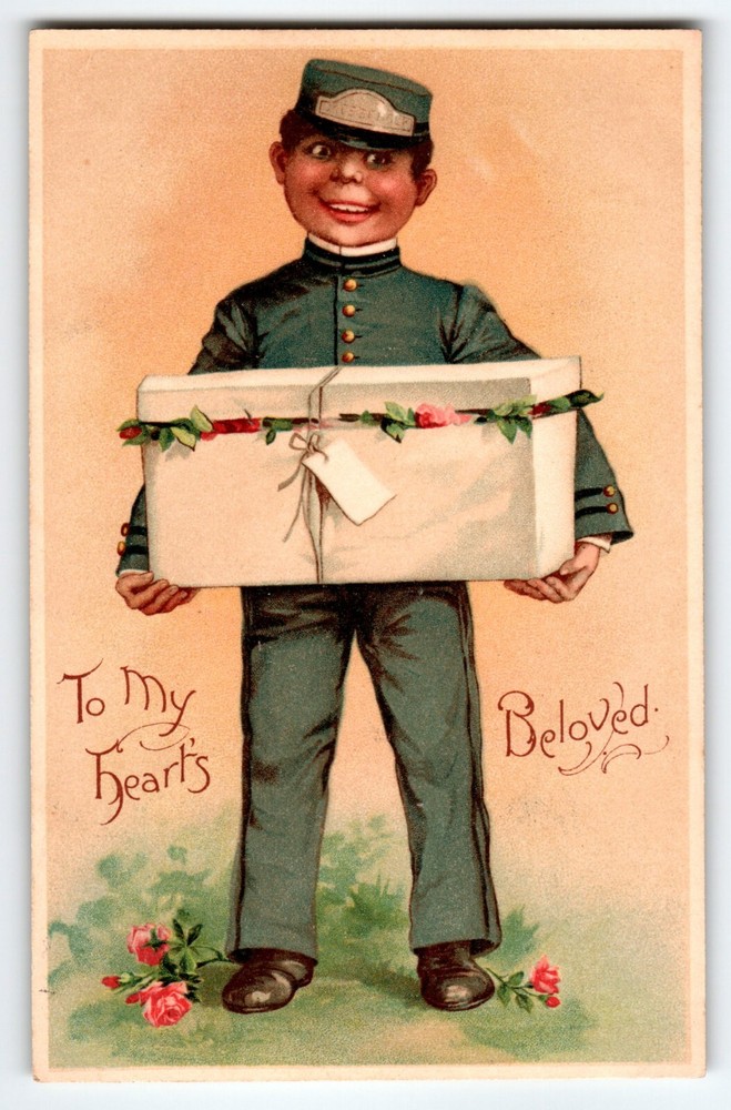 Frances Brundage Valentine Postcard Delivery Man Holds Package 1906 Series 107