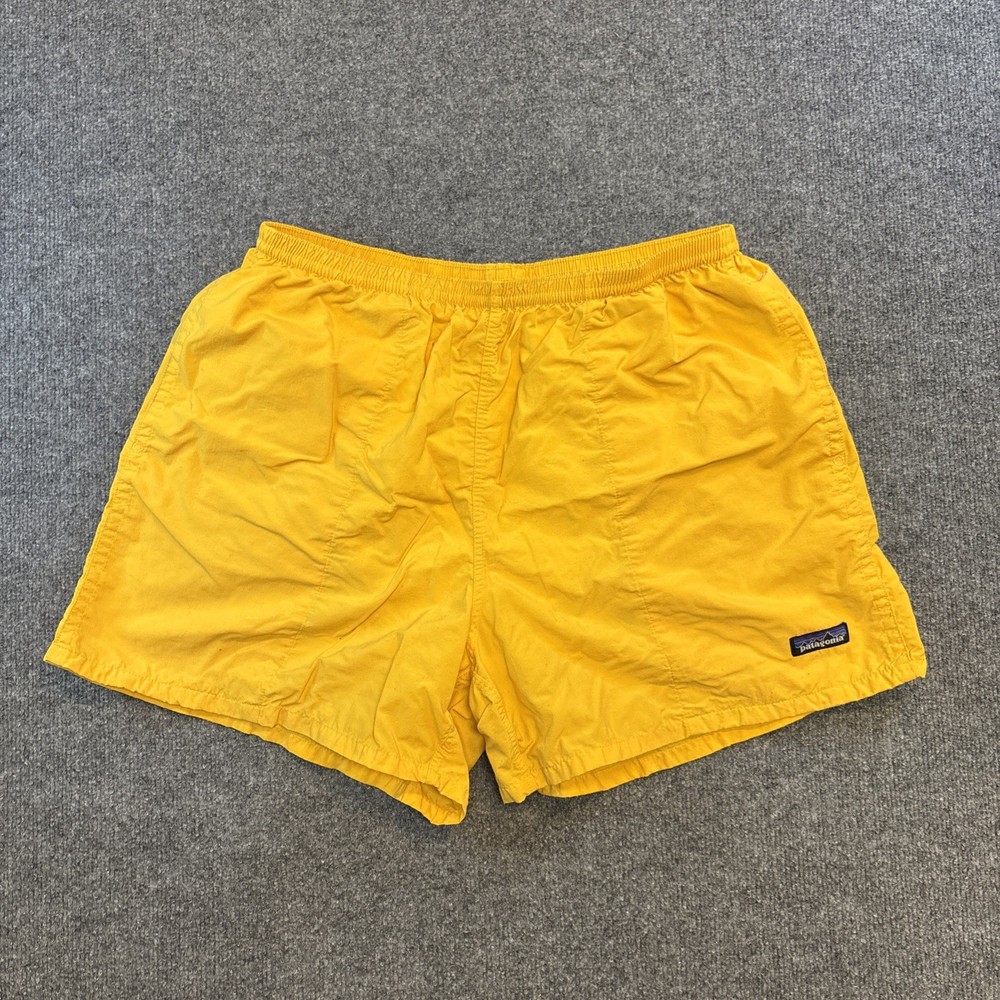 Vintage 1990s Patagonia Baggies Shorts Yellow Large 5 inseam Lined Trunks Swim L