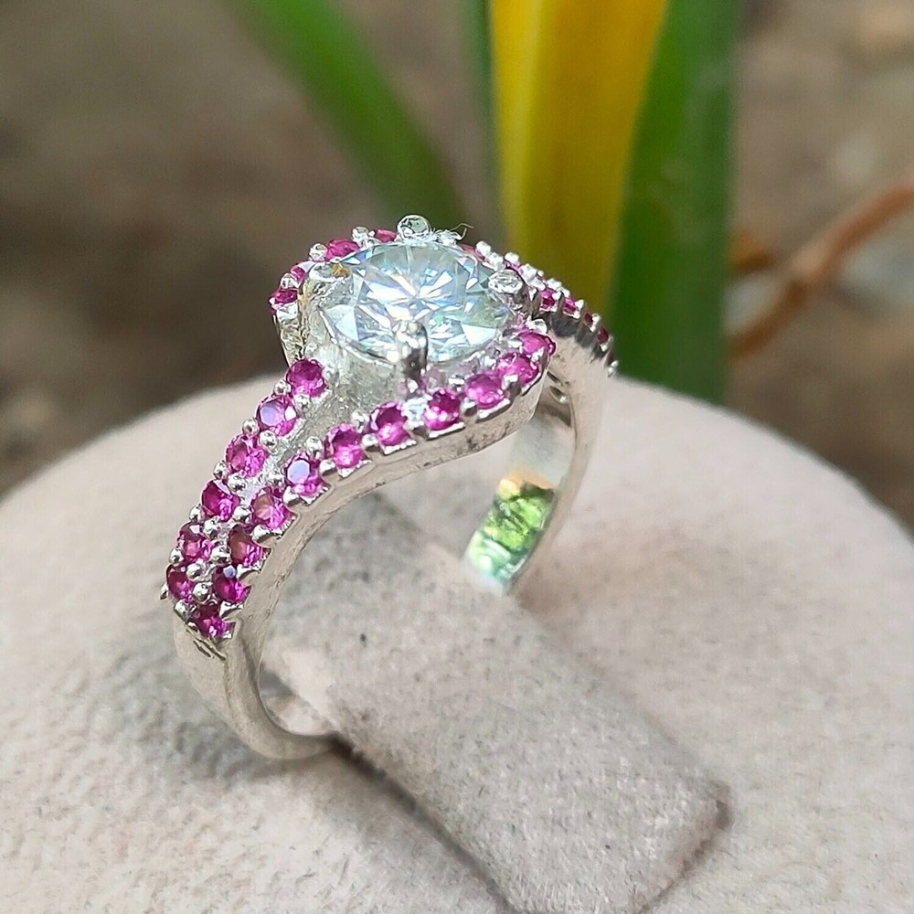 Certified 1ct Natural VVS1 Off Blue & Pink Diamond Ring for Women in 925 Silver