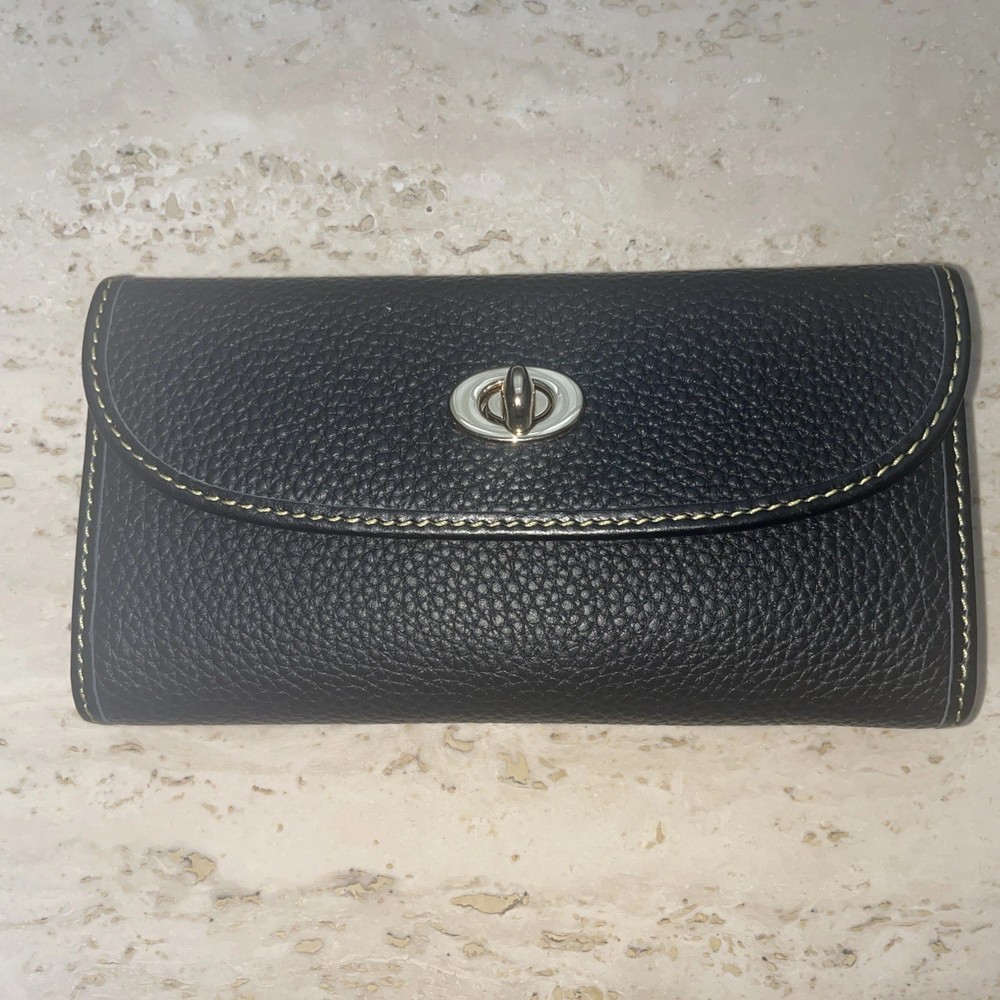 Dooney Bourke Pebble Leather Black Continental Turnlock Wallet