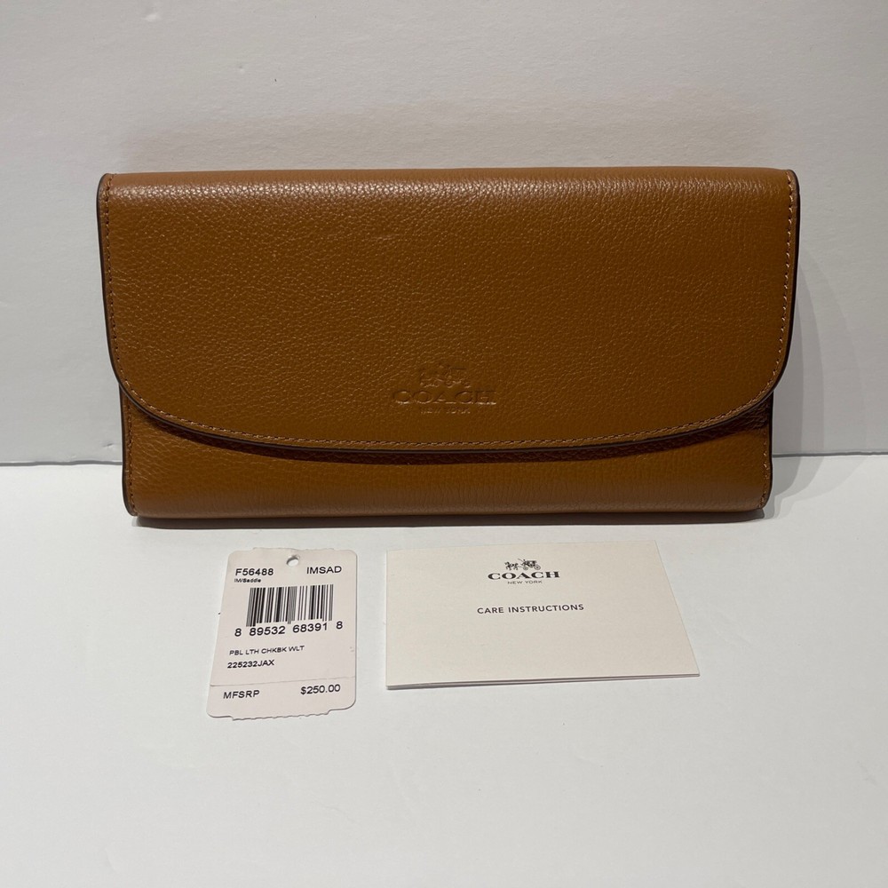 Coach Leather Checkbook Wallet in Saddle Brown F56488 IM