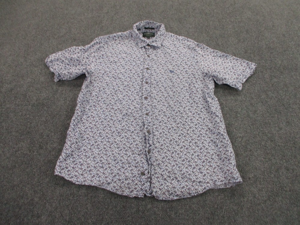 Rodd Gunn Shirt Mens L Blue Floral Linen Italy Classic Beach Outdoors Adult