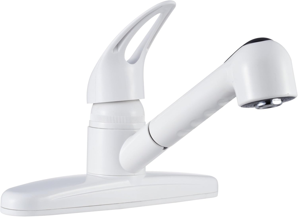 DF-PK100-WT Non-Metallic Pull-Out RV Kitchen Sink Faucet, Single Handle (White)