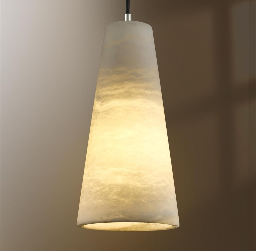 Alabaster Modern Pendant Light with White Marble Shade and Nickel Finish