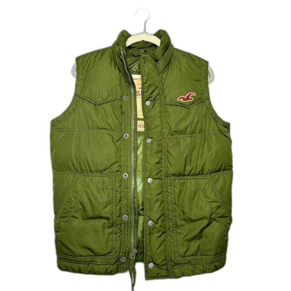 Vintage Y2K Hollister Redondo Green Down Puffer Vest Small Army Preppy Style