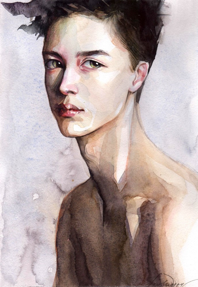 Original Watercolor Asian Man Portrait Painting for Wall Art Decor