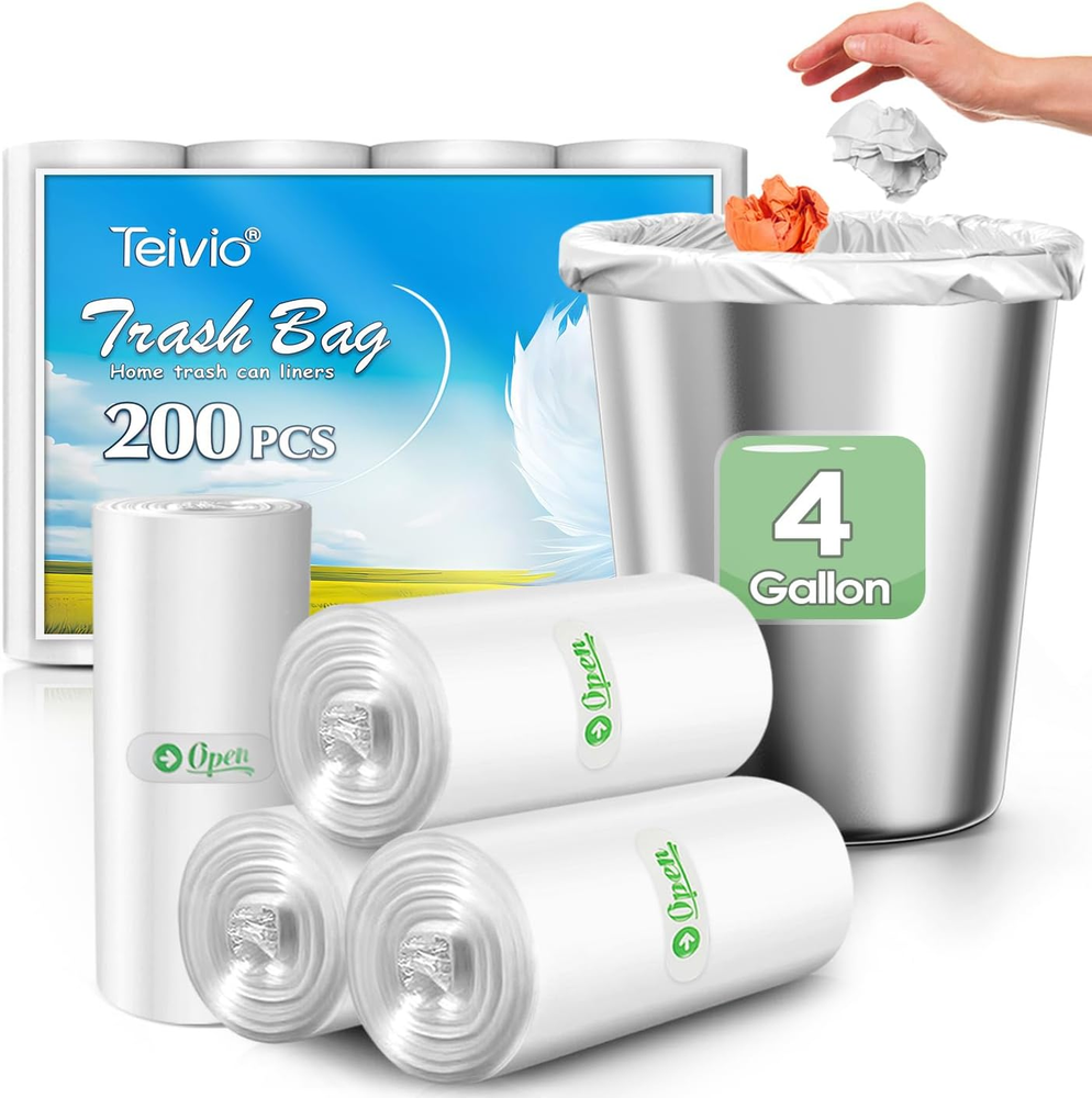 4 Gallon 200 Counts Strong Trash Bags Garbage Bags, Bathroom Trash Can Bin Liner