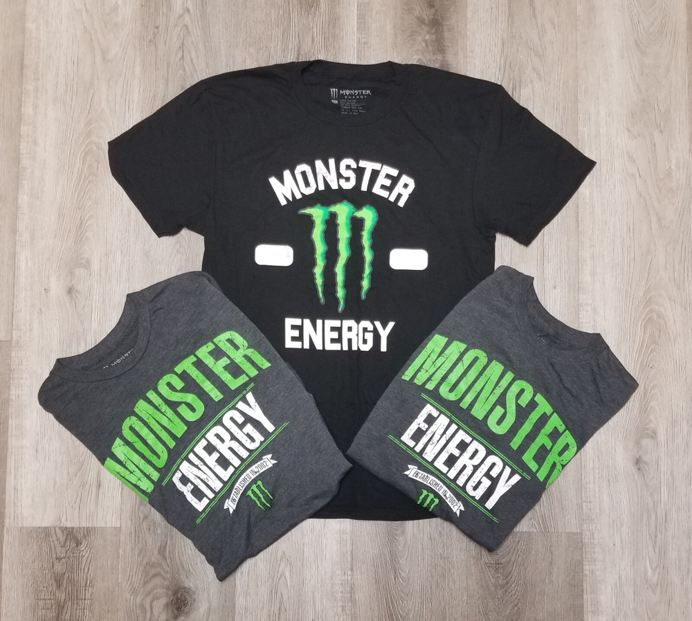 Retro MONSTER ENERGY DRINK Lot Of 3 Promotional T-Shirts ESTABLISHED 2002