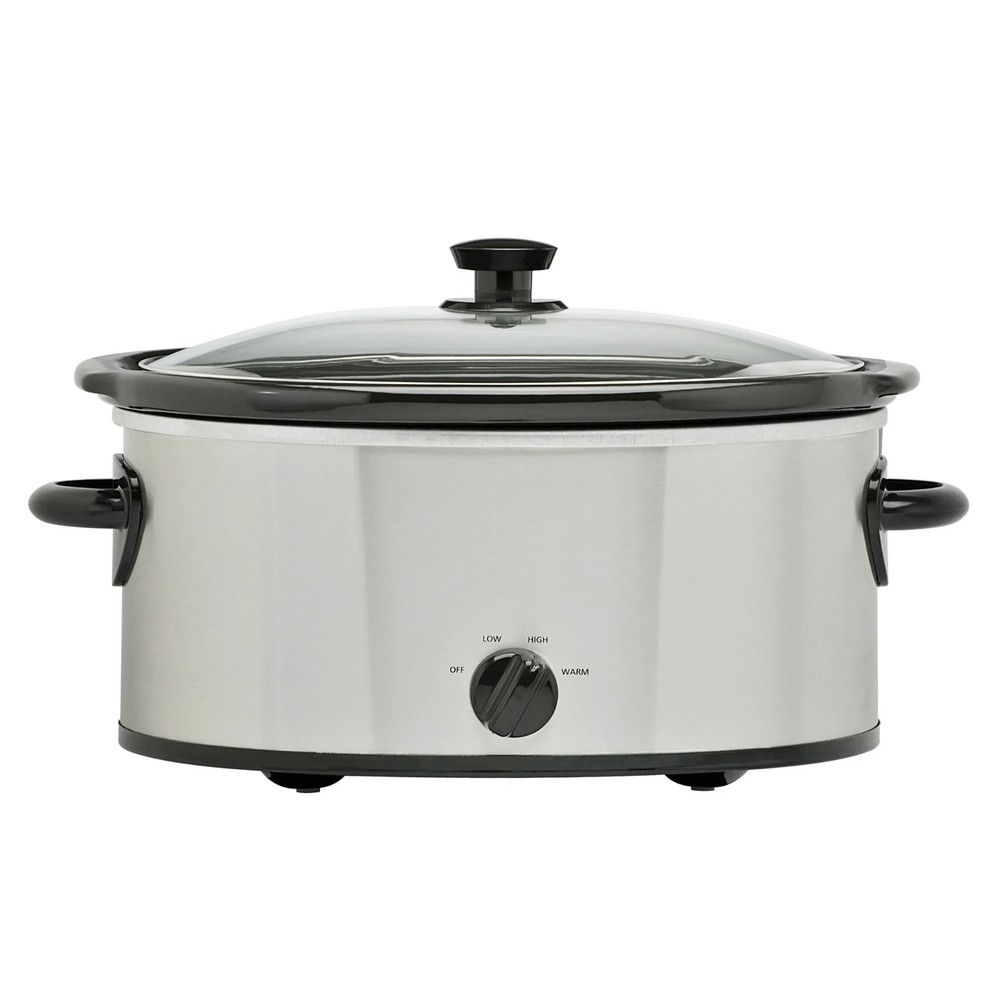 6 Quart Stainless Steel Oval Slow Cooker with Glass Lid MS54100112168S