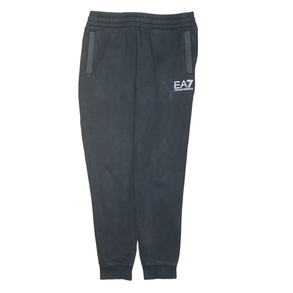 Emporio Armani Mens Joggers Black EA7 Logo Fleece Elastic Waist Cuffed Gym S