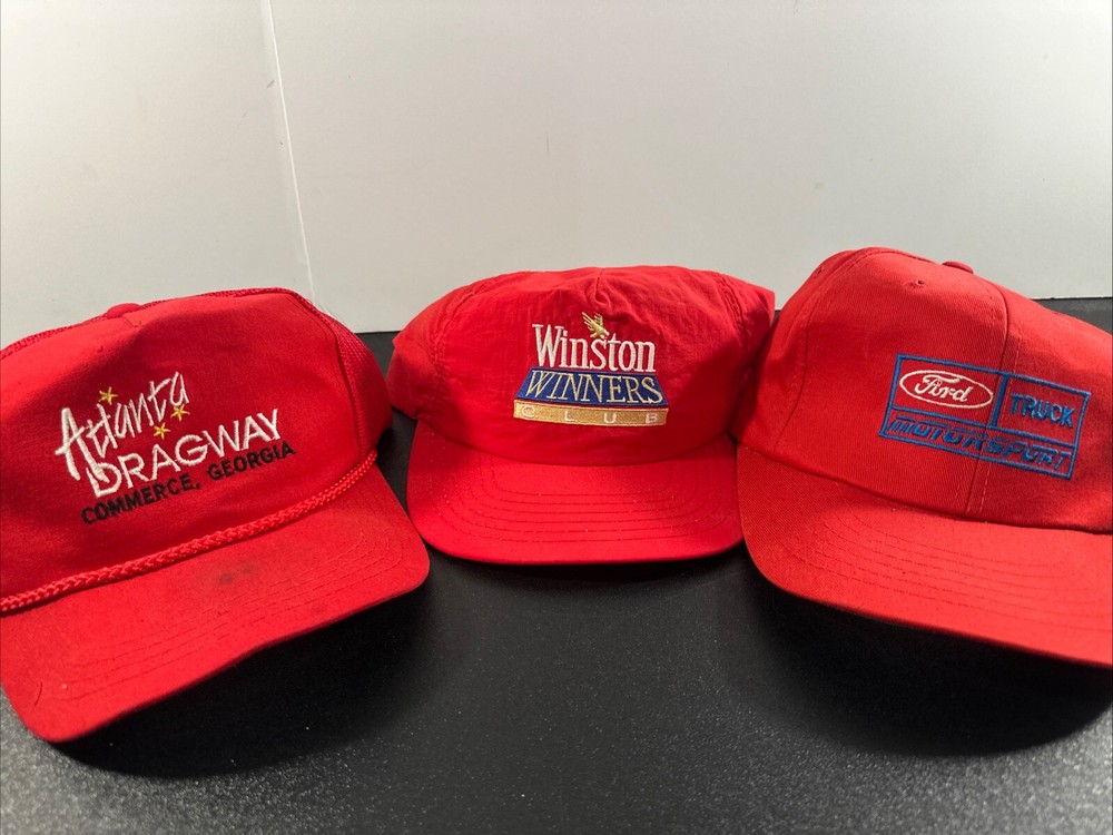 Lot Of 3 Vintage Racing Hats Atlanta Drag Way Winston Winners Club Ford Truck