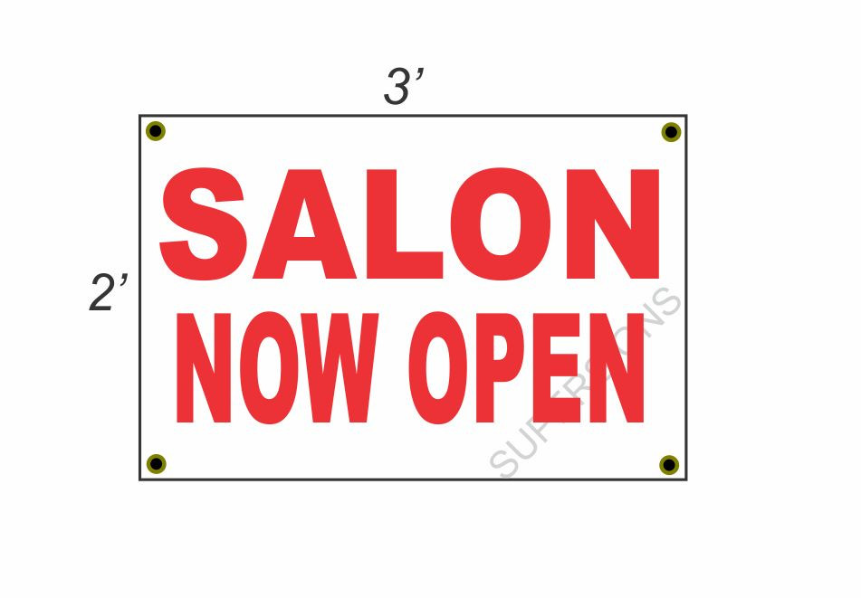 2x3 Salon Now Open Red & White Banner Sign New Discount Size Price Free Shipping