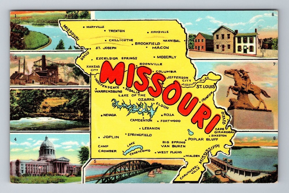 MO-Missouri, General Landmarks And Map, Vintage c1949 Postcard