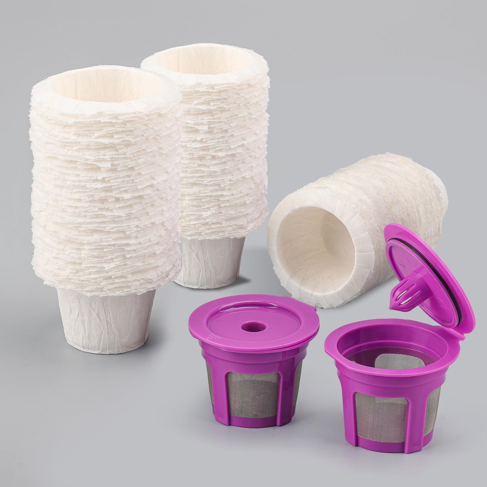 Disposable Coffee Paper Filters 300ct + 2 Reusable K-Cups for Keurig Brewers