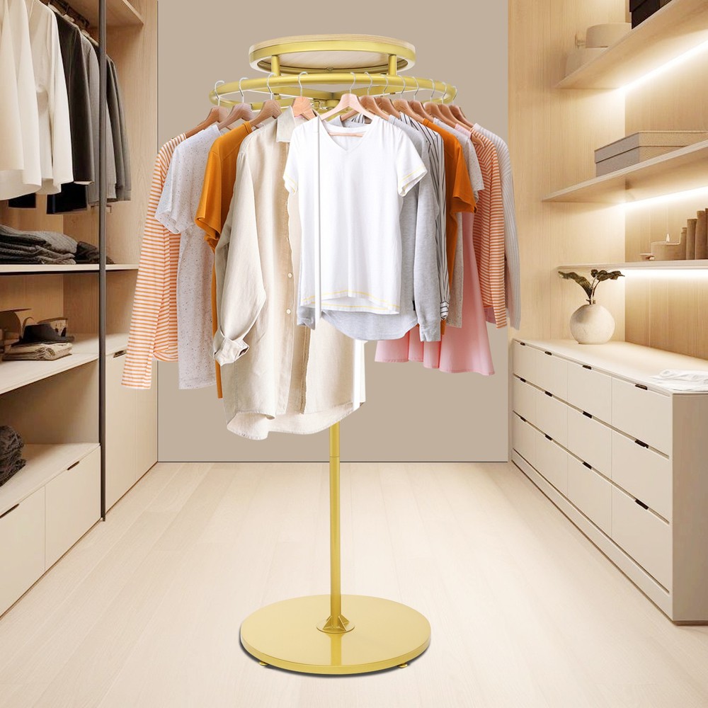 Round Clothing Rack, Clothes Display Rack, Rotatable Garment Rack Gold