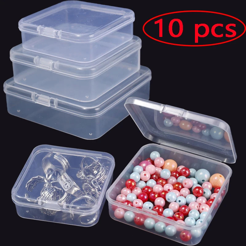 Clear Plastic Storage Box with Hinged Lid Transparent Square Organizer for DIY C